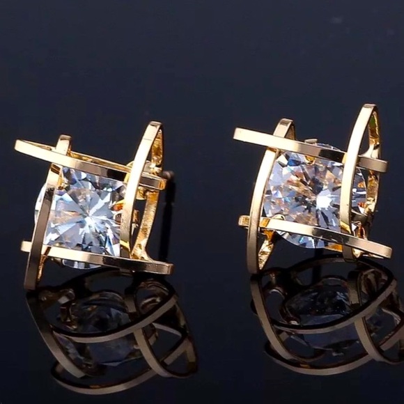 💛18K gold plated earrings round caged earrings stud earrings - Picture 2 of 4